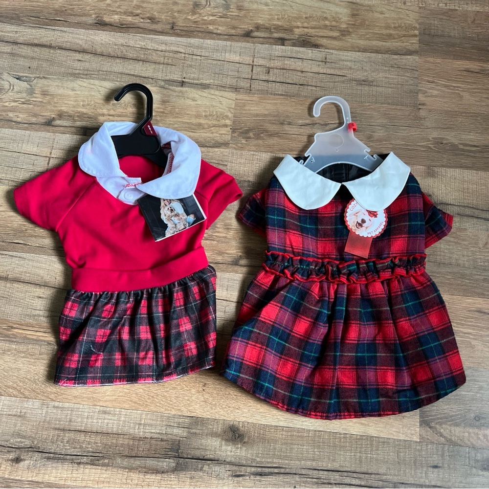 nwt Jessica Simpson 2pc set Red Plaid Dog Dress Small